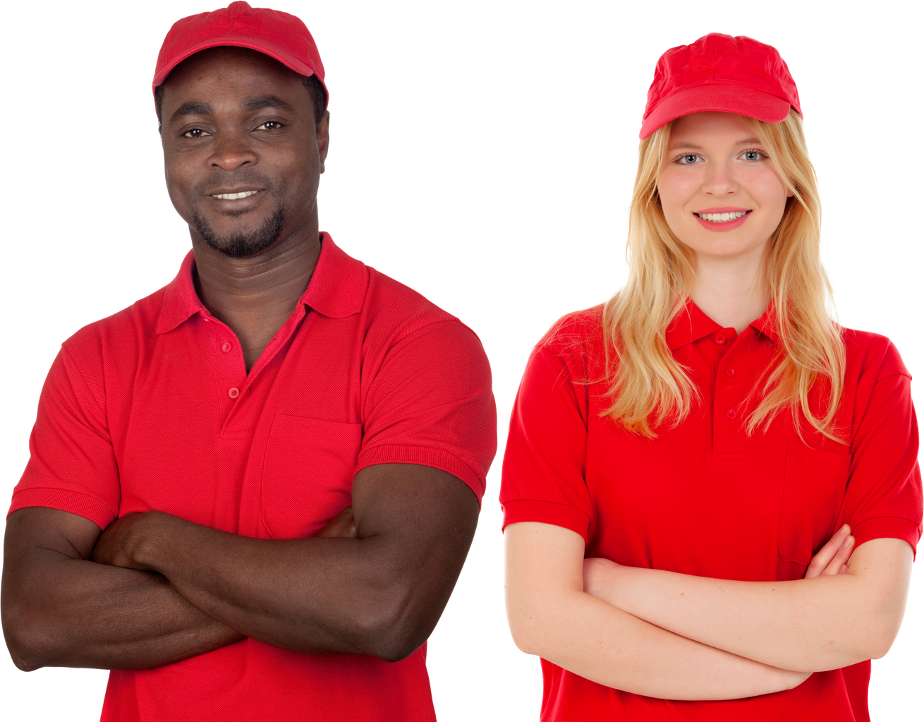 Co-Workers with Their Red Uniform
